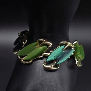 Green Thermoset Bracelet Gold Tone Vintage Costume Jewelry SMALL Wrist